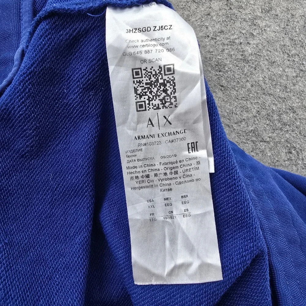 Armani Exchange Mens L Logo Sweat Shorts Blue Cotton Drawstring Pockets 6